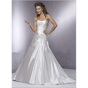 Free Shipping!Gorgeous Style Strapless Beaded Satin Princess Line Wedding Dress 2011