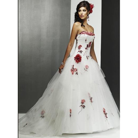 A Line Wedding Dresses Strapless Chapel Train Bridal Wedding Ball Gown Prom Dress 269