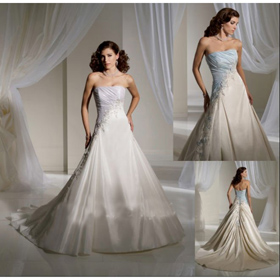 Leading Style Satin Applique Strapless A Line Wedding Dress