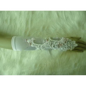 Gloves. Gown Gloves Exquisite Handmade Beads Appliques Satin Bridal Gloves. Wedding
