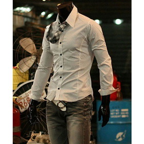 Free Shipping Wholesale Men's Luxury Stylish Patched Shirts Casual Slim Fit Dress Shirt Long-sleeved Shirt 5piece / Lot TS135
