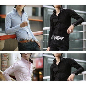 Hot Sale Fashion Men Shirts,Casual Slim Fit Stylish Dress Shirts,men Clothes,Colour:blue/black/white/pink