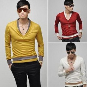 FREE SHIPPING Mens Slim Skinny Stylish V Neck Premium T Shirts Size: M L XL 0800