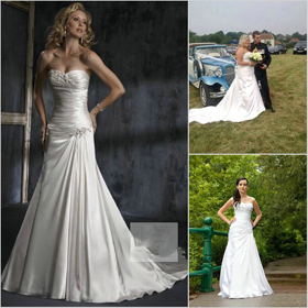 Free Shipping Strapless A Line Cascading Ruffle Wedding Dress Stack-up Wedding Dress