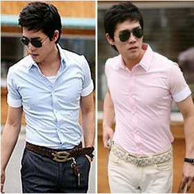 Hot Summer Double Collar Men's Casual Short Sleeve Dress Shirt 2 Colors UY228