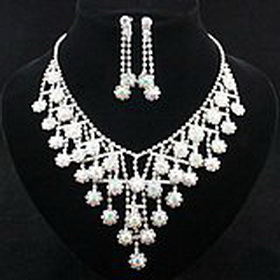 Free Shipping ! Hot Sell Bridal Jewelry Set Bridal Accessories Pearl Wedding Jewelry Set Shining Necklace Earring Set
