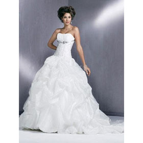 For Brides W1008 A - Line Chapel Train Satin Chiffon Embroidery Wedding Tull Dress