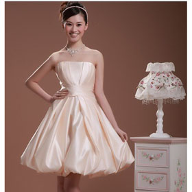 Sexy A Line Champagne Short Satin 2010 Knee Length Strapless Wedding Dresses with Bowknot