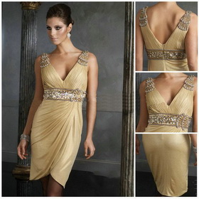 Free Shipping TLF548 Luxury Beaded V-neck Cocktail Dress
