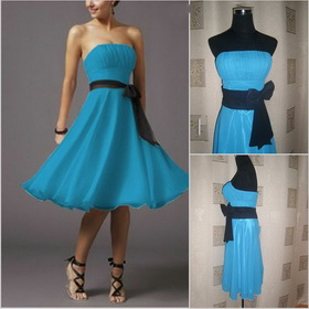 Elegant+blue Chiffon Kneel-Length Cocktail Dress +free Shipping
