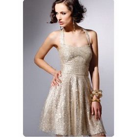 2011 New Beautiful Gold Halter Cocktail Dresses with Sequins CCK002