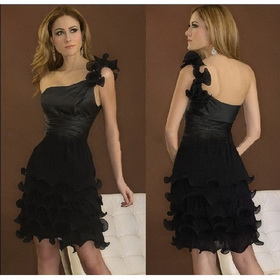 CK514 Free Shipping! New Collection Satin/Chiffon One-Shoulder Ruffle Cocktail Dress