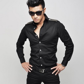 FREE SHIPPING CHIC Mens Fashion Spring Slim Fit Revit Shoulder Tarker Shirt 2Colors US Size XS S M 2518