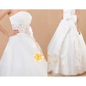 Hot Sell Elegant A Line Wedding Dresses Strapless Lovely Bow White Wedding Dress