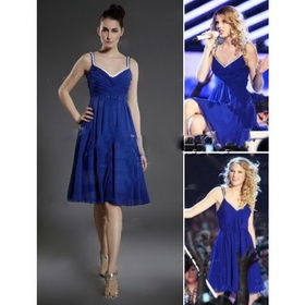 Free Shipping A-line Straps Knee-length Chiffon Elastic Woven Satin Taylor Swift/ Cocktail Dress