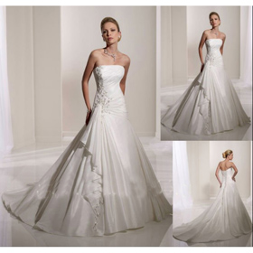 Leading Style Satin Strapless Appliqued A Line Wedding Dresses