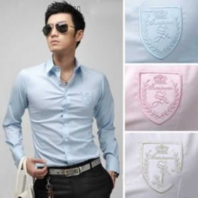 Mens Shirt Fit Slim Embroidery Pink/Blue/White Men's Slim Shirts S M L Black White ST09