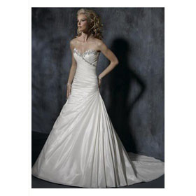 Free Shipping-taffeta Sweetheart A Line Ruched Skirt with Chapel Train A Line Wedding Dress