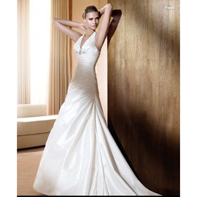 2011 Halter Satin A Line Wedding Dress Evening Dress Prom Gowns Bridal Dress Free Shipping