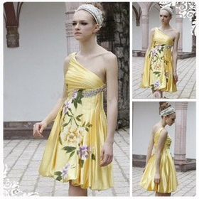 Coniefox Ready Made One-shoulder Printed Satin Mini Cocktail Dresses 80292