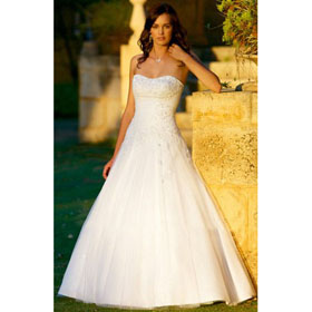 Free Shipping! Elegant Custom-made Appliqued Organza Full A Line Wedding Dress