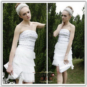 Coniefox White Wrap Knee-length Short Cocktail Dress 80510