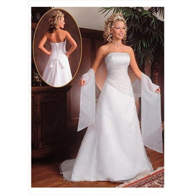 Free Shipping-organza A Line Wedding Dress with Lace Up and Chapel Train Wedding Dress