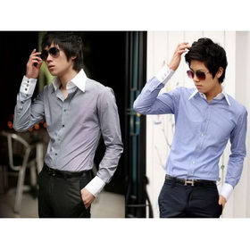 Men's Shirts NEW Men's Slim Luxury Stylish Patched Dress Shirts Men's Slim Shirts S M Black White