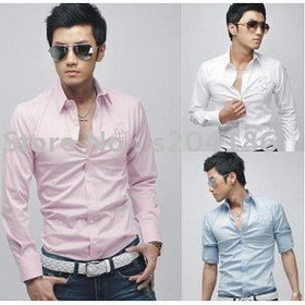 Hot Sale Fashion Men Shirts,Casual Slim Fit Stylish Dress Shirts,men Clothes,Colour:White/blue/pink