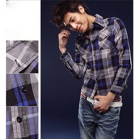 Free Shiping Men's Long Sleeve Shirt Mens Slim Fit Casual Checked Pattern Mens Shirts