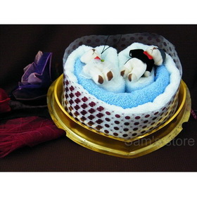 Wedding Gift,cake Towel ,100% Cotton Wash Towel ,Cotton Towel with Plush Dolls ,Teddy Bear Wedding Box