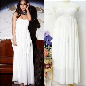 FY10467 Top New Elegant White Long Fashion Sexy Strapless Cocktail Dress S/M