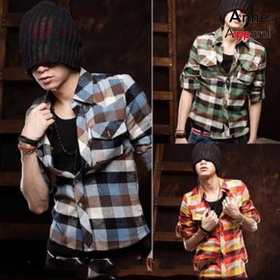 NEW Men's Slim Luxury Stylish Dress Shirts Long Sleeved Plaid Checkered Shirts,(Red Plaid, Green Plaid, Blue Plaid) ST41