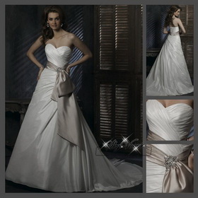 MG6598*Taffeta Free Shipping Strapless A-line Bowknot Sash Bridal Gown Wedding Dress