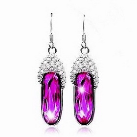 Free Shipping ,925 Silver Crystal Earrings ,Color Purple