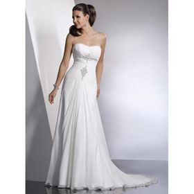 Slim Line Gown Corset Closure Chiffon Jeweling Soft Flowing New Chapel Train Custom MadeWedding Dress Wedding Dresses
