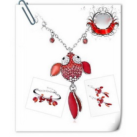 New Style Red Fish Crystal Jewelry Set Fashion Goldfish Crystal Jewelry Set Free Shipping