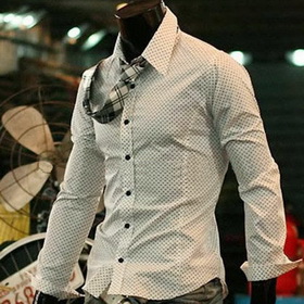 Free Shipping Men's Shirts Long Sleeve Mens Slim Fit Stylish Mens Dress Shirts Colour:White Size:XS,S,M M026-08