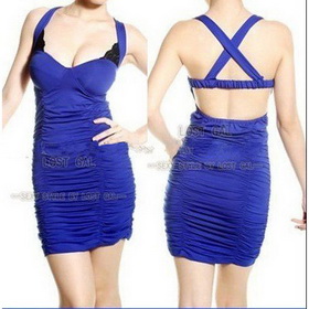 5pcs! Free Shipping! Sexy Fashion Cleavage Cocktail Dress Xa204-1 Blue