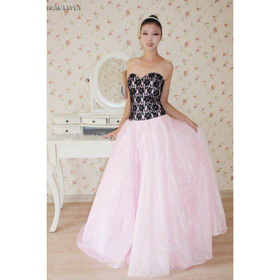Elegant Lace Pink&Black Prom Party Bridal Evening Wedding Dress JH955