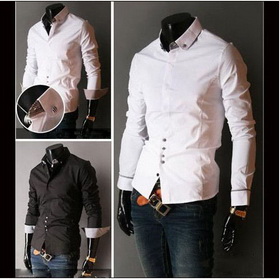 Free Shipping 2011 New British Fashion Elite Men's Classic Decorative Stylish Patched Dress Men's Slim Shirts Black White