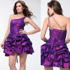 TLF50Z New Arrival Purple Taffeta Ruched One Shoulder Cocktail Dress