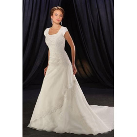 Neckline with Short Appliqued A Line Wedding Dress 1324 Elegant Tulle Jewel