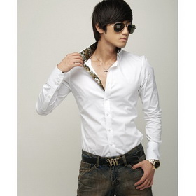 2010 New White Black Red Men Slim Fit Silk Sleeve&Collar Stylish Shirts M L XL XXL Free Shipping