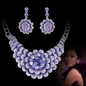 Bridal Jewelry Set Purple Flower Swaroki Crystal Necklace Evening Dress Bridemaid Gown Accessories Christmas Wedding Gift