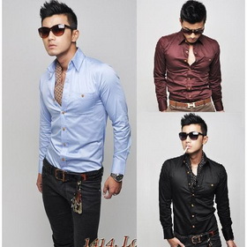 SHIPPING FREE 2011 New Mens Slim Luxury Stylish Contrast Buttons Dress Shirts 3Colors US Size S/M/L