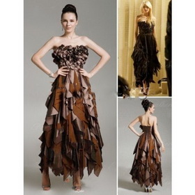 Free Shipping 2011 New Jenny Sheath/ Column Sweetheart Floor-length Chiffon/ Elastic Satin Gossip Girl Fashion/ Cocktail Dress