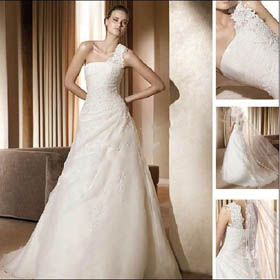 Free Shipping EU388 Designer Brush Train Beaded One Shoulder Dress Wedding