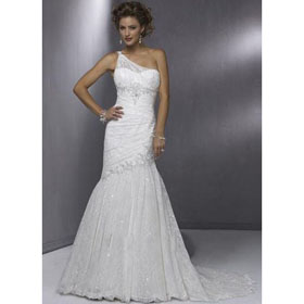 White One Shoulder Mermaid Trumpet Wedding Dress