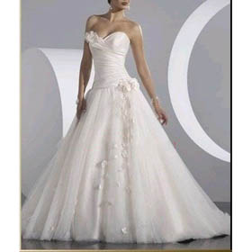 A Line Sweetheart Court Floor Length Handmade Flowers Organza Satin Wedding/evening Dress W001